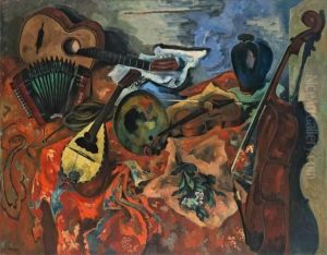 Stilleben Mit Musikinstrumenten by Heinrich Nauen
