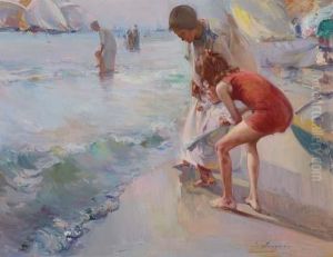Ninos En La Playa (children On The Beach) by Jose Navarro