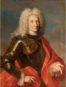 Portrait Of A Gentleman, Half Length Wearing Armour And A Red Cloak by Bartolomeo Nazari