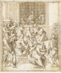 A Pope Baptising A Crowd Through A Gated Window
