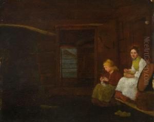 Zwei Bauerinnen In Der Stube by Johann Michael Neder