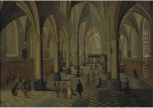 Interior Of A Cathedral With Elegant Figures In The Foreground by Peeter, the Elder Neeffs
