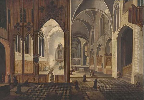 Figures Worshipping In A Cathedral - view 1