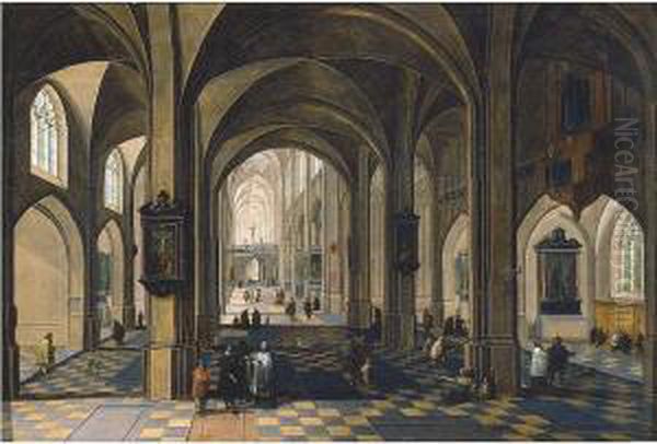The Interior Of A Gothic Cathedral With Figures - view 1