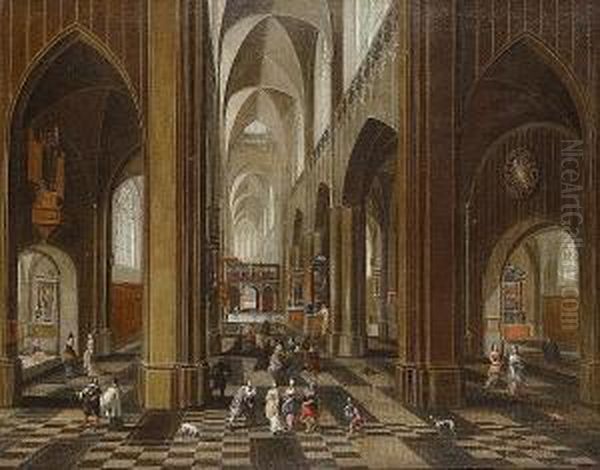 A Church Interior With Figures And Dogs - view 1