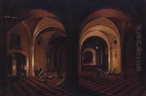 The Interior Of A Crypt With The Liberation Of Saint Peter by Peeter, the Elder Neeffs