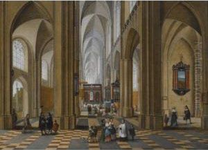 The Interior Of A Gothic
Cathedral With Elegant Figures Strollingand Others Attending A Mass by Pieter Neefs The Elder, Frans The Younger Francken