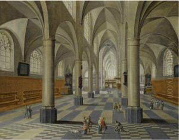 The Interior Of A Cathedral With An Elegant Company Being Greeted By Another Gentleman - view 1