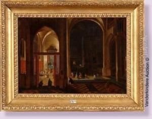 Interieur D'eglise Anime A Anvers by Pieter Neefs The Elder, Frans The Younger Francken