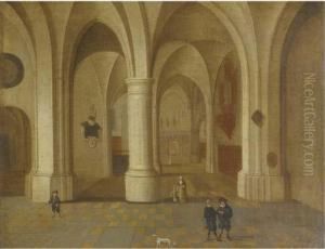 A Church Interior With Elegant Figure In The Foreground by Pieter Neefs The Elder, Frans The Younger Francken