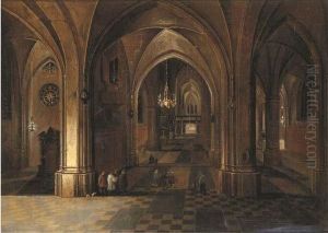 The Interior Of A Gothic Cathedral By Night