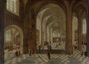 An Interior Of A Gothic Church With Elegant Figuresconversing by Pieter Ii Neefs
