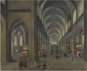 The Interior Of A Gothic Church, A Free Depiction Of The Interior Of Antwerp Cathedral by Pieter Ii Neefs