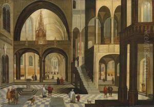 The Interior Of A Gothic Church With A Carved Roodscreen by Pieter Ii Neefs