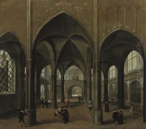 The Interior Of A Church With Elegant Figures by Pieter Ii Neefs