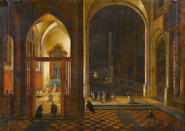 The Interior Of Antwerp Cathedral At Night - view 1