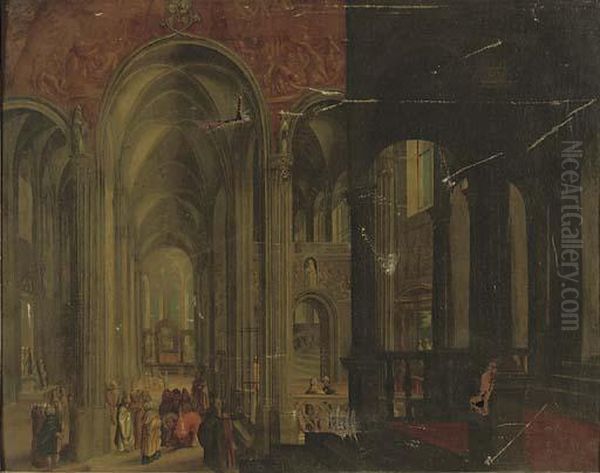 Christ And The Woman Taken In Adultery, In A Gothic Church Interior - view 1
