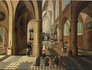 A Church Interior With Clergymen And Other Figures