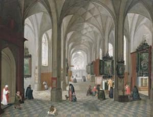 An Interior Of A Catholic Church With A Priest Celebratingmass