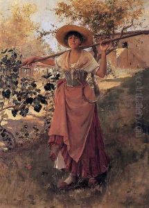 Girl with Rake by Frank Duveneck