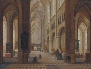 A Church Interior With Elegant Company In The Foreground