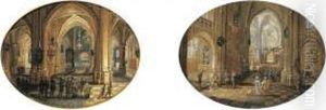 A Cathedral Interior With A Mass; And A Catheral Interior With A Candlelit Procession
