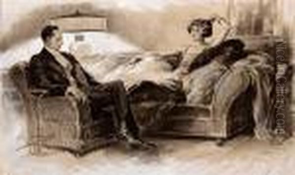 Man And Woman Chatting In The Parlor - view 1