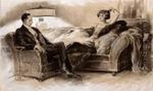 Man And Woman Chatting In The Parlor by John Neill
