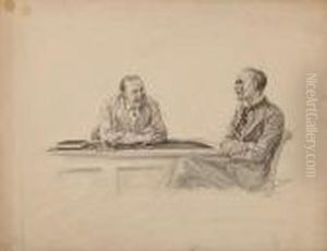 Two Gentleman Chatting In An Office by John Neill
