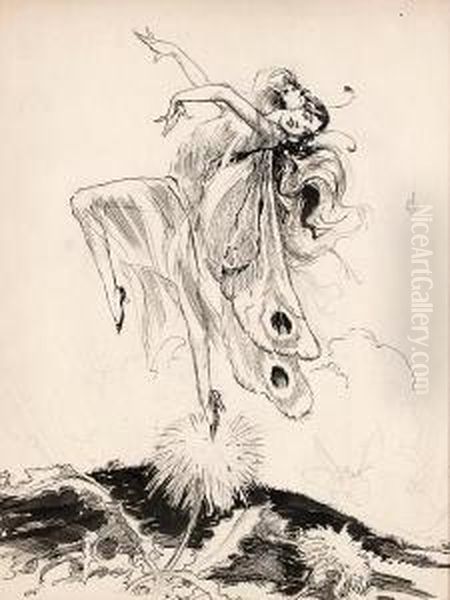 An Unpublished Illustration Of A Fairy On A Dandelion - view 1