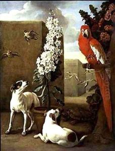 Parrot with Dogs by Alexandre-Francois Desportes