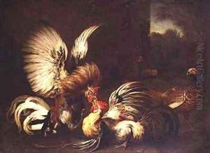 Cocks Fighting in a Farmyard by Alexandre-Francois Desportes