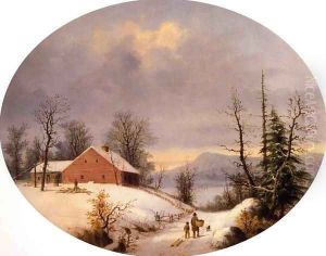 Winter Farmyard and Travelers by George Henry Durrie
