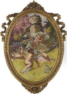 Cherubs In A Summer Garden by Girolamo Pieri B. Nerli
