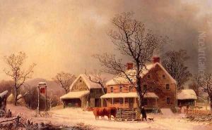 Oxen Hauling Logs on a Sled