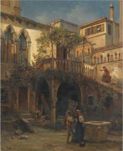 Hof In Venedig (a Courtyard In Venice) by Friedrich Nerly