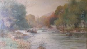 An Autumnal River Landscape by Arthur Netherwood