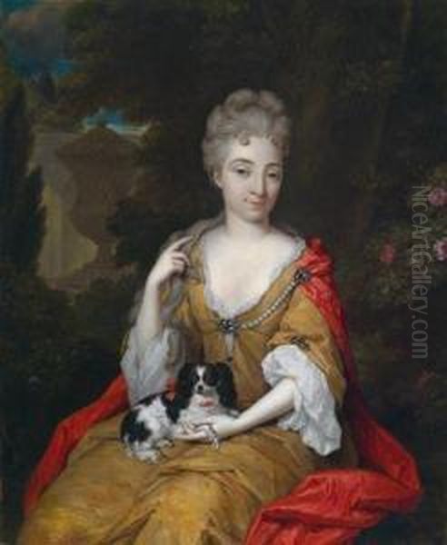 Portrat Einerjungen Dame Mit Einem Schosshundchen - view 1