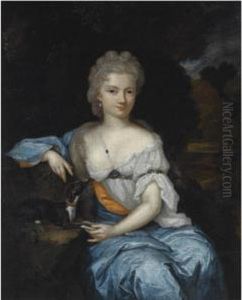 Portrait Of A Young Woman,
Seated Three-quarter Length, Wearing Ablue And White Dress, With A Dog,
In A Park Setting Portrait Of A Young Woman,
Seated Three-quarter Length, Wearing Ablue And White Dress, With A Dog,
In A Park Setting
