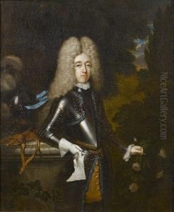 Portrait Of William North, Sixth
Baron North, Second Baron Grey Of Rolleston, And Jacobite Earl North
(1678?1734), Three-quarter-length, In Armour, Standing Beside A Marble
Ledge On Which Rest His Helmet And Sword, In A Landscape; And Portrait
Of by Constantin Netscher