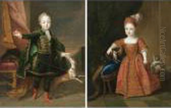 Portrait Of A Boy, Said To Be
Son Of Maximilian Emanuel (joseph-ferdinand?), Elector Of Bavaria; And
Portrait Of A Girl - view 1