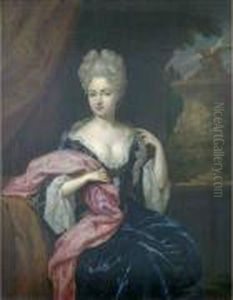 Netcher - Portrait De Femme A La Robe Bleue