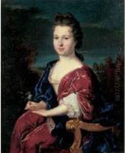 Portrait De Femme Assise Sur Fond De Paysage by Constantin Netscher