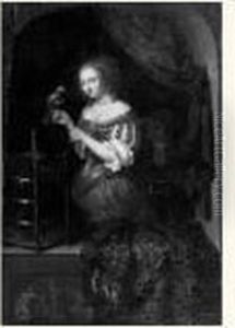Portrait D'une Jeune Femme Au Perroquet by Constantin Netscher