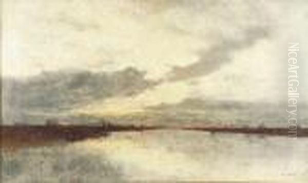 A Dutch Canal Scene At Dusk - view 1