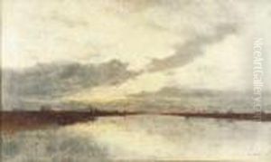 A Dutch Canal Scene At Dusk by Ludwig, Louis Neubert