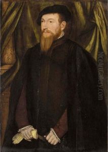 A Portrait Of A Gentleman, 
Three-quarter Length, Wearing A Black Coat And Holding A Pair Of Gloves 
And A Sword