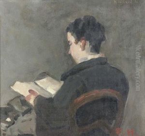 Interieur Mit Ruckenansicht Eines Lesenden Junglings. by Werner Neuhaus