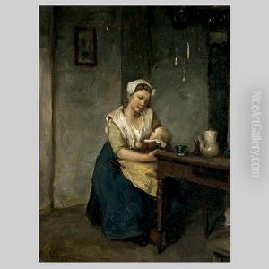 Mother And Child In An Interior. by Albertus Johan Neuhuys