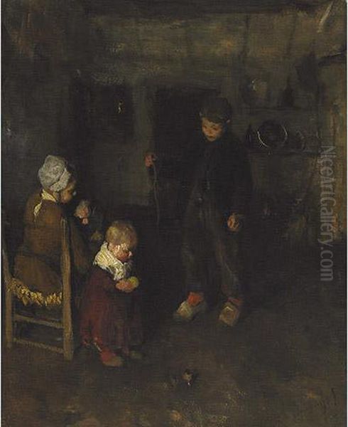 Children Playing With A Top In A Kitchen Interior - view 1